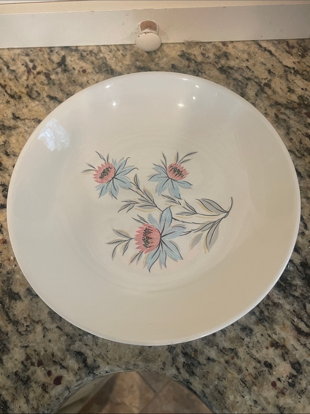 White Floral Serving Bowl with Pink and Blue Flowers x4